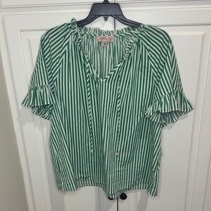 Philosophy Green and White Striped Blouse